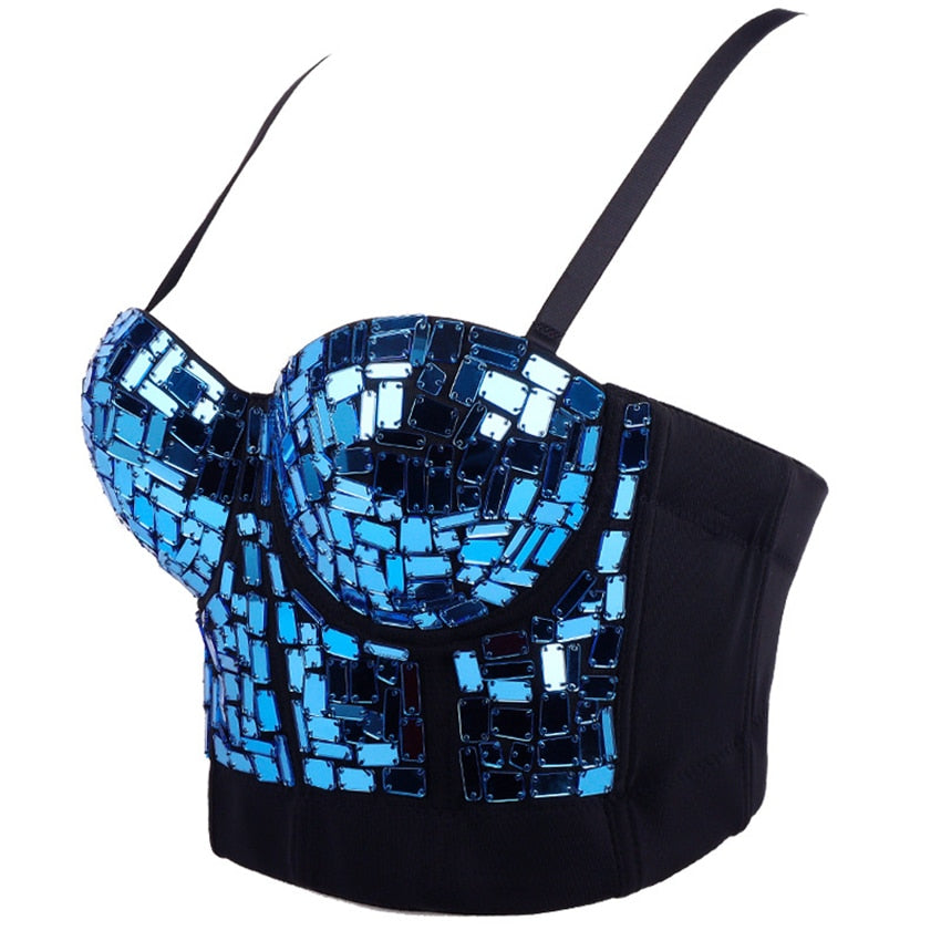 New Camis Top Sequins Slim Disco Push Up Cropped Sexy Corset Tops Performance To Wear Out Crop Top