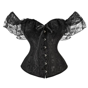 Off shoulder Corset Solid Corsets Overbust Corset Bustier Sexy Lolita Women Girl Outwear Waist Slimming Lace ruffles Gorset