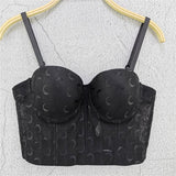Mesh Lace Moon Pattern Crop Top Casual Sexy Women Top To Wear Out Push Up Bralette Bra Corset Sleeveless Clothes