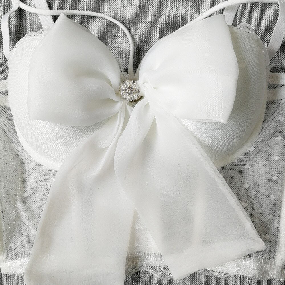 Bow See Through Lace Crop Top Summer Corset Sexy Short Women Camis In Bra Cropped Push Up Breast