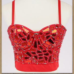 Sexy Beaded Diamond Sequins Women Camis Corset Crop Top To Wear Out Push Up Bustier Bra