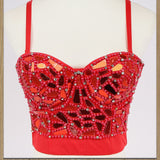 Sexy Beaded Diamond Sequins Women Camis Corset Crop Top To Wear Out Push Up Bustier Bra