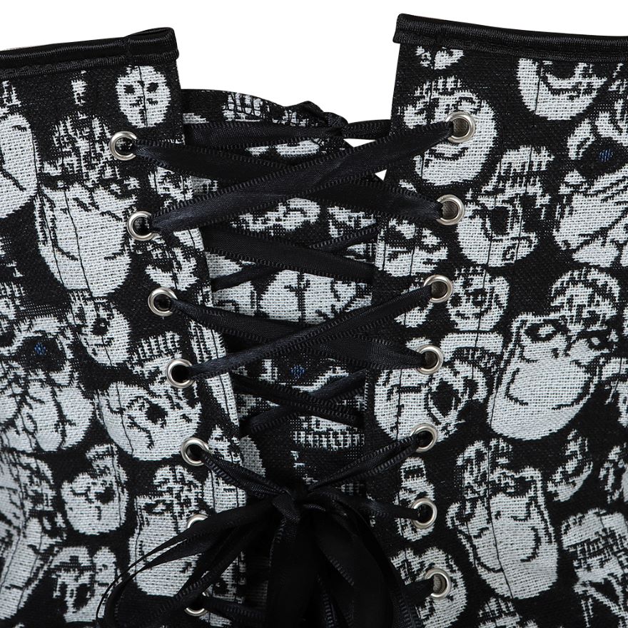 Women Sexy Skull Print Overbust Corset Gothic Waist Cincher Slimming Lace Up Corset Bustier Lingerie Top Plus Size
