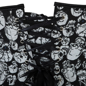 Women Sexy Skull Print Overbust Corset Gothic Waist Cincher Slimming Lace Up Corset Bustier Lingerie Top Plus Size
