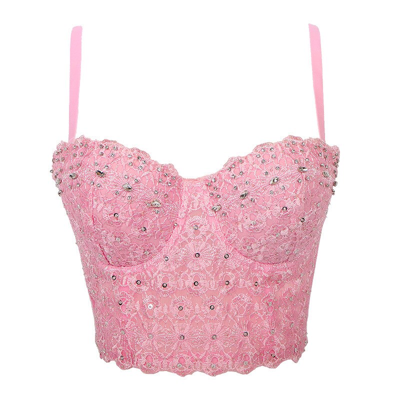 Crop Tops Rhinestone Lace Sexy Women Summer Push Up Cami Top Cropped To Wear Out Bralette Bra Corset