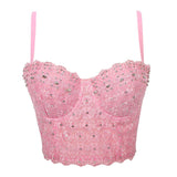 Crop Tops Rhinestone Lace Sexy Women Summer Push Up Cami Top Cropped To Wear Out Bralette Bra Corset