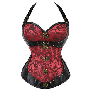 Sexy Vintage Gothic Spiral Steel Boned Halter Corset Lingerie Waist Trainer Body Shaper