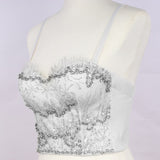 Sequins Bodice Girls Summer Top Sleeveless Short Sexy Push Up Crop Top Off Shoulder Party Camis With Built In Bra