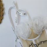 Lace Up Flowers Sweet Corset Top With Cups Women Cropped Nightclub Party Sexy Crop Top Push Up Bustier Cami Built in Bra