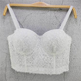 Lace Flowers Short Sexy Crop Top Women Nightclub Cami Tops With Built In Bra Push Up Bustier Corset