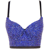 Rhinestone Sexy Top Nightclub Shines Crop Top Women Off Shoulder Camis Tops With Built In Bra Push Up Bralette