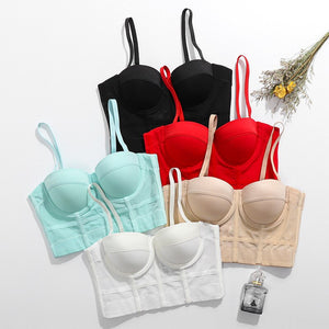 Crop Tank Top With Cups Femme Halter Bustiers Corset Tops Elasticity Mesh Sexy Top Dance Nightclub Lingerie To Wear Out