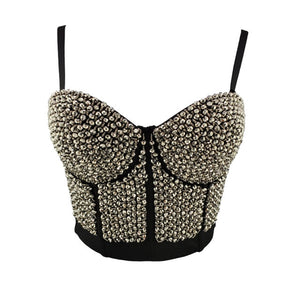 Acrylic Beads Shine Nightclub Party Tube Top With Built In Bra Push Up Bralette Crop Top Women Camis Tops