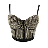 Acrylic Beads Shine Nightclub Party Tube Top With Built In Bra Push Up Bralette Crop Top Women Camis Tops
