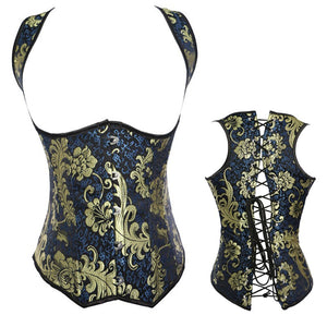 Sexy Underbust Vintage Steel Boned Lace up Back Corset Waist Training Bustier Embroidery Vest Lingerie