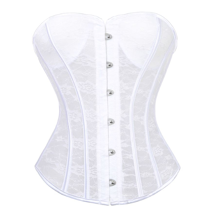 Women Sexy Transparent Hollow Net Overbust Corset Waist Training Slim Lace Up Corsets Bustiers Lingerie Top Plus Size S-6XL