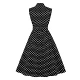 Turn Down Collar Single-Breasted Polka Dot Summer Cotton Shirt Dress Women 50s Rockabilly Vintage Sleeveless Midi Dresses