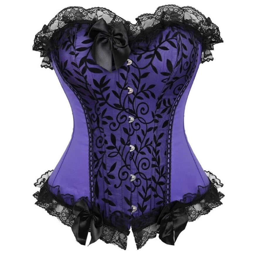 Women Sexy Lace Floral Corset Dress Victorian Fashion Corset Bustier Lingerie Top With Gothic Asymmencial High Low Skirt Set