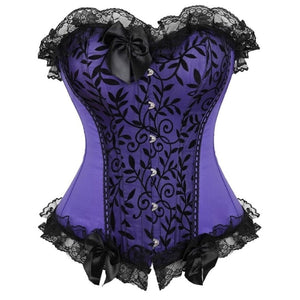 Women Sexy Lace Floral Corset Dress Victorian Fashion Corset Bustier Lingerie Top With Gothic Asymmencial High Low Skirt Set