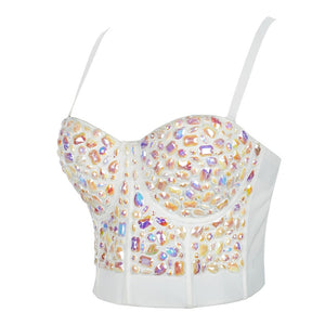 Crop Top With Built In Bra Acrylic Imitation Stones Push Up Sexy Corset Tops Performance Underwear Camisole