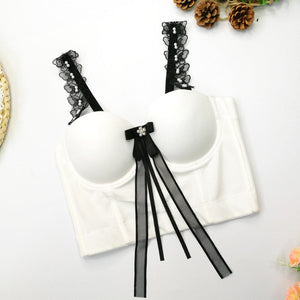 Lace Spaghetti Strap Crop Top Summer Sexy Corset Nightclub Party Short Women Camis In Bra Cropped Push Up Breast
