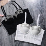 Beaded Mesh Cropped Summer Sexy Corset Party Cup Short Women Camis Built In Bra Cropped Crop Top YH1172