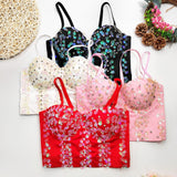 Sexy Corset With Cups Rhinestone Sequins Party Short Women Camis Crop Top In Bra Cropped YH8300