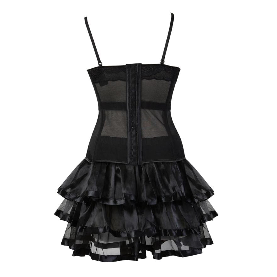 Victorian Burlesque Straps Corset Dress Women Gothic Sexy Cup Lace Corset Bustier Lingerie Top With Striped Mini Skirt Set