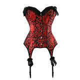 Women Sexy Jacquard Lace Bow Overbust Corset Women Burleque Retro Red Floral Waist Cincher Lace Up Corset Bustier Lingerie Top