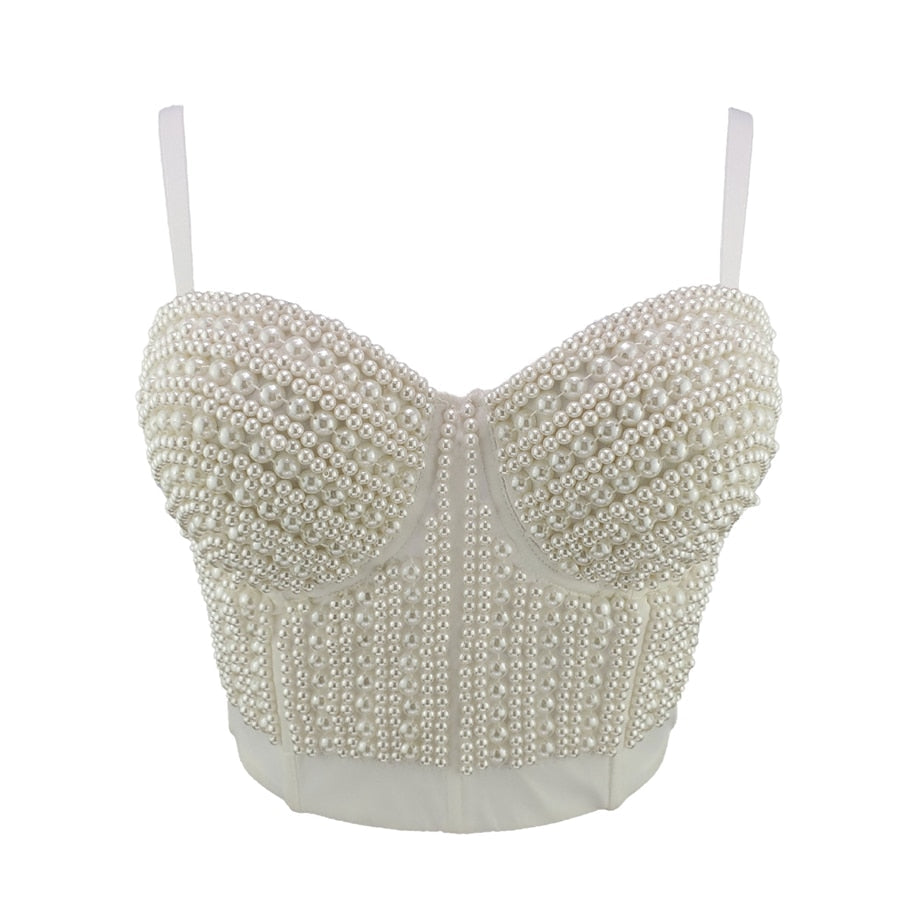 Beading Summer Women Sexy Top Underwear To Wear Out Thin Straps Vest Push Up Bralette Bra Corset Tops