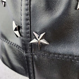 PU Leather Star Decor Sexy Black Beading Crop Top Women Solid Camis Tops With Built In Bra Push Up Bustier Corset