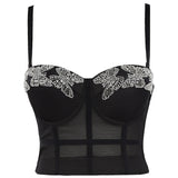 Beaded Mesh Cropped Summer Sexy Corset Party Cup Short Women Camis Built In Bra Cropped Crop Top YH1172