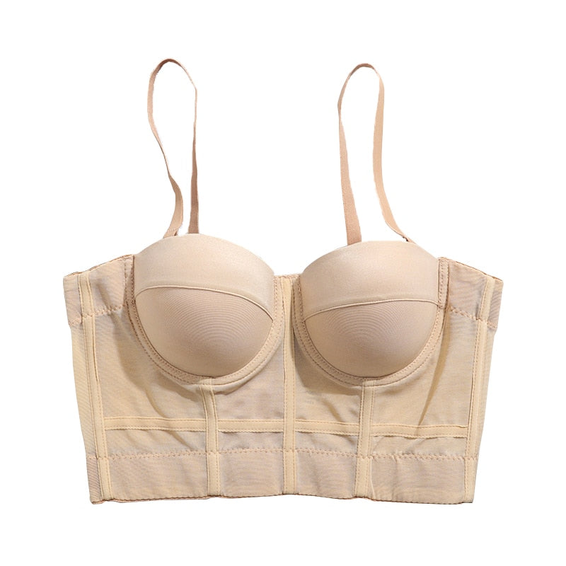 Crop Tank Top With Cups Femme Halter Bustiers Corset Tops Elasticity Mesh Sexy Top Dance Nightclub Lingerie To Wear Out