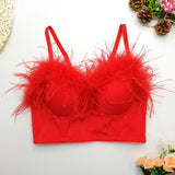Sexy Corset Feather Low Cup Nightclub Party Short Women Camis In Bra Cropped Crop Top Push Up Breast