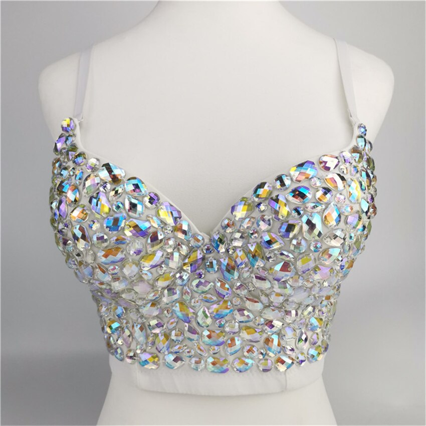 Women Crop Top To Wear Out Bra Summer Sexy Push Up Bustier Camis Corset Tops Diamond Night Club Party Top