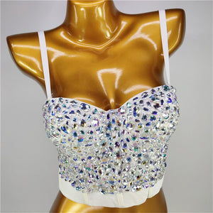 Cropped Tops With Built in Bra Women Round Cup Bright Acrylic Stage Crop Top Straps Sexy Body Corset Bustier