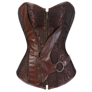 Steampunk Jacket Leather Zipper Corset Women Sexy Burlesque Gothic Overbust Corsets Bustiers Lingerie Top Vintage Pirate Costume