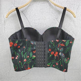 Plants Print Fairy Tanks Camis Bustier Crop Top With Built In Bra Women Off Shoulder Summer Tops Camisole