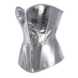 Women Sexy Faux Leather Overbust Corset Bustier Showgirl Waist Cincher Burlesque Corset Lingerie Top Gold/Silver S-6XL