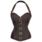 Steampunk Corset Top Women Sexy Halterneck Bustier Gothic Corselet Overbust Leather Corsets Waist Trainer Plus Size Steel Boned