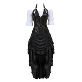 Gothic Corset Dress Sexy Leather Corset Bustier Lingerie Renaissance Blouse Steampunk Irregular Pirate Skirt Set Plus Size S-6XL