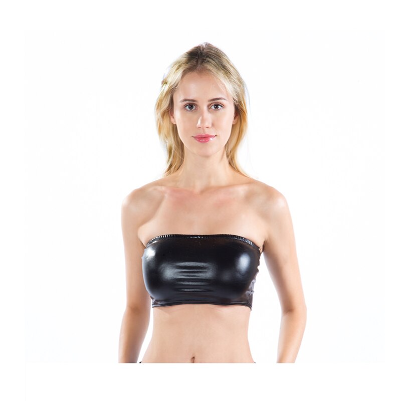 Metallic Strapless Bandeau Tube Crop Tops Shiny Stretchy Rave Festival Holographic Tank Top Bra Clubwear
