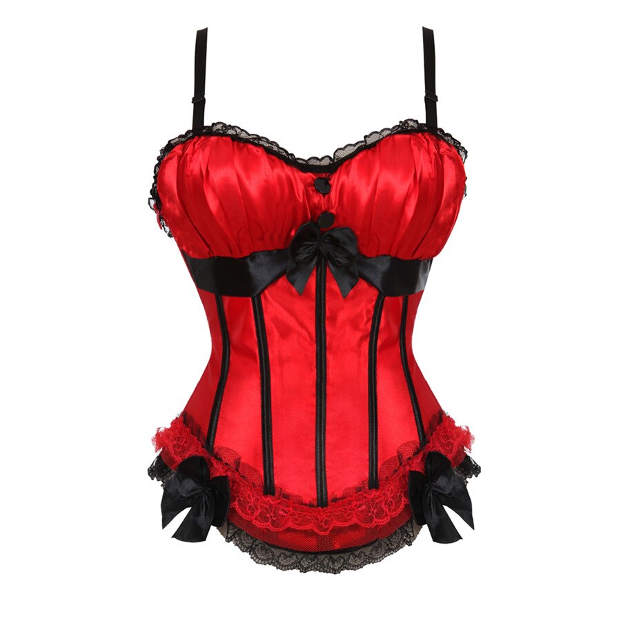 Sexy Satin Straps Corset Cup stripe Spaghetti Showgirl lace up boned Waist Trainer Bustier Plus Size S-2XL Lingerie