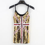 Blue Union Jack England Flag Bling Sequined Ladies Top Party Gift Costumes Sexy Club Adjustable Strap Sequin Cami Top