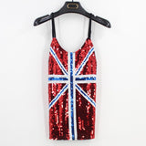 Blue Union Jack England Flag Bling Sequined Ladies Top Party Gift Costumes Sexy Club Adjustable Strap Sequin Cami Top