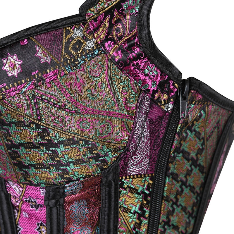 Women Victorian showgirl Gothic Corset Vest with Bubble Skirt Renaissance Brocade Lace Up Strap Purple Corset Top Dress Set