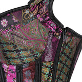 Women Victorian showgirl Gothic Corset Vest with Bubble Skirt Renaissance Brocade Lace Up Strap Purple Corset Top Dress Set
