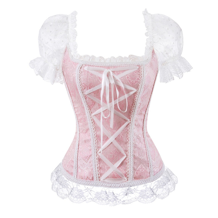Retro Renaissance Corset Princess Palace Clothing Transparent Shoulder Sleeves Lingerie Bodyshaper straps