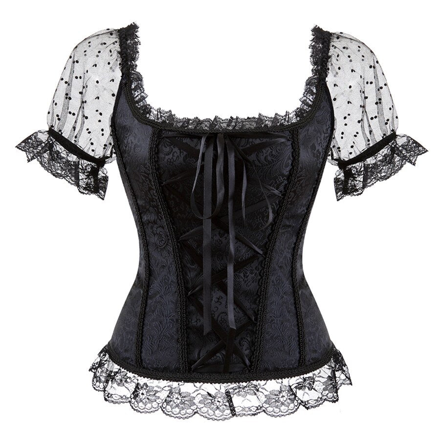 Retro Renaissance Corset Princess Palace Clothing Transparent Shoulder Sleeves Lingerie Bodyshaper straps