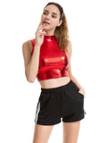 Shiny Metallic Liquid Turtleneck Crop Top Vest Sleeveless Wet Look Tank Tops Party Clubwear for Raves Festivals
